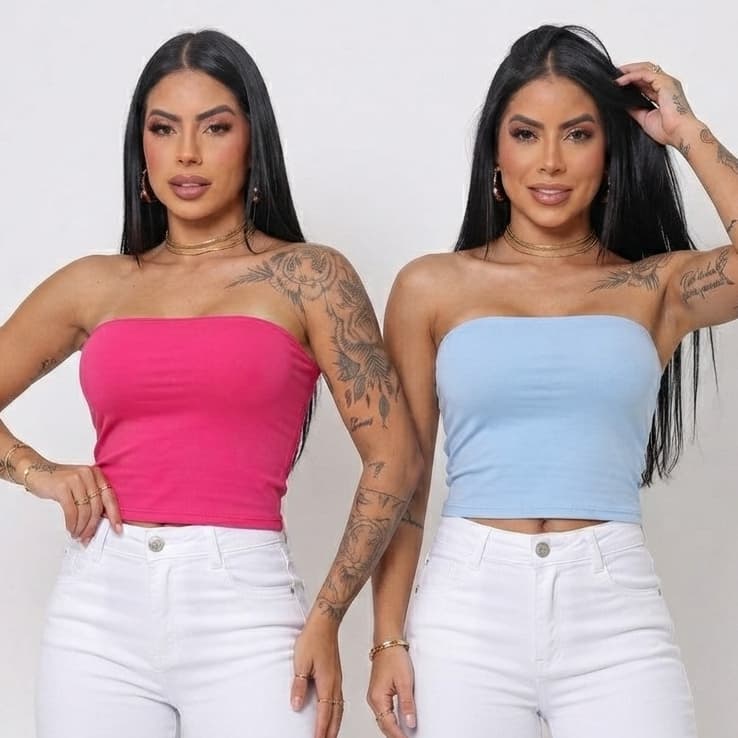Kit 2 Top Tube Cropped Faixa Suplex Alta Qualidade Casual Academia Tomara que caia