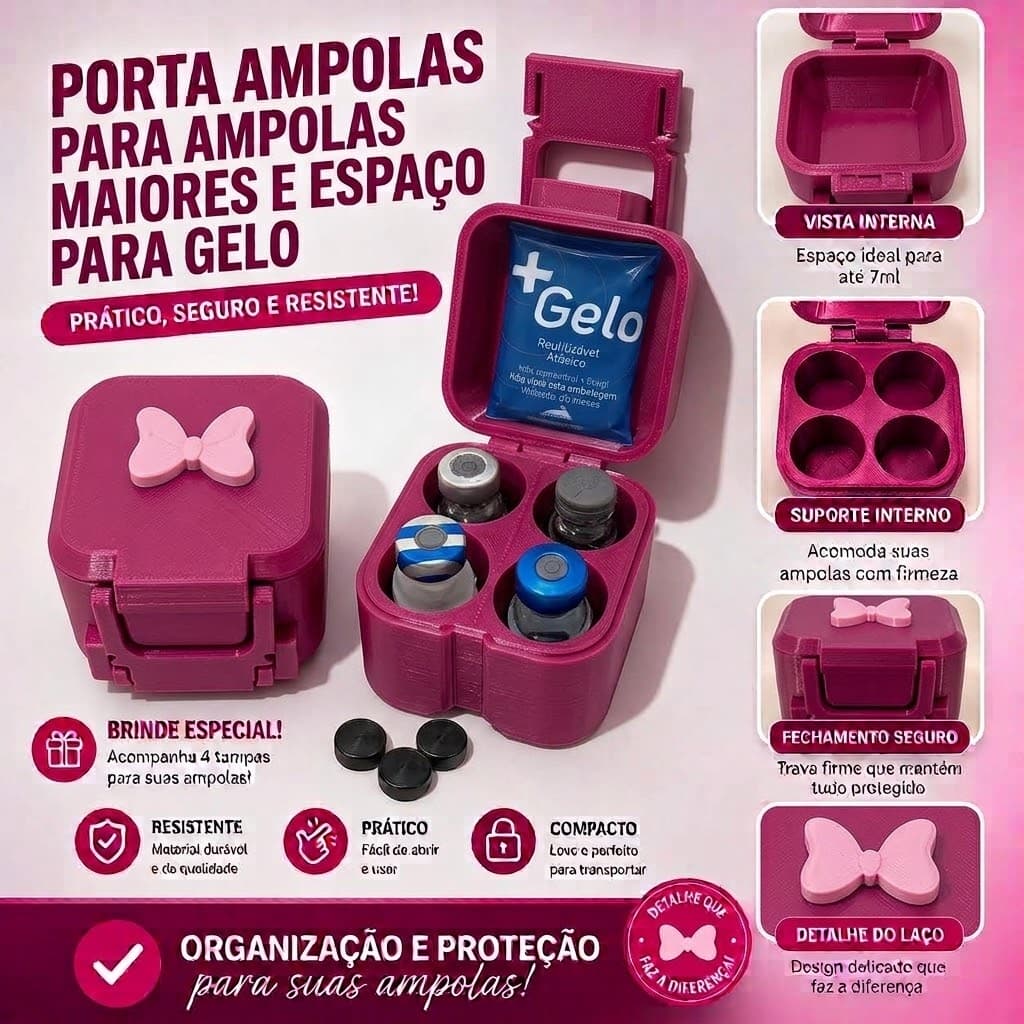 Organizador Porta Ampola Laço para 2 ou 4 até 7ml OU 3ml Espaço para Gelo - Geladeira