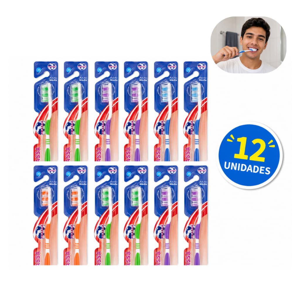 Kit Escova de Dente Macia Adulto Pacote 12 Unidades