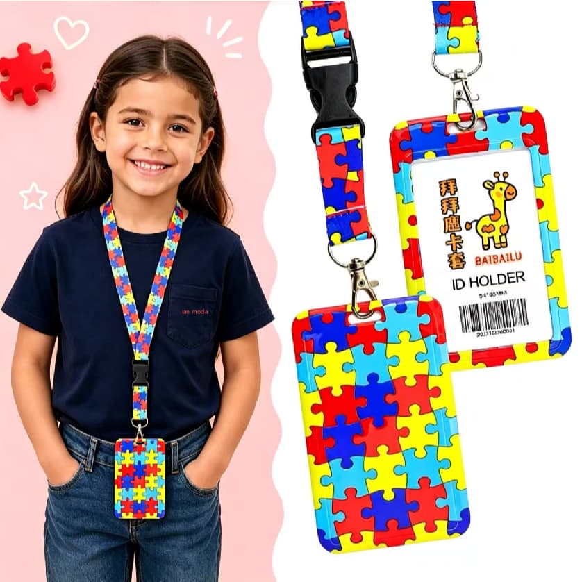 Porta Crachá/Cordão Autismo TEA PCD com Porta Crachá Resistente Estampa Inclusiva