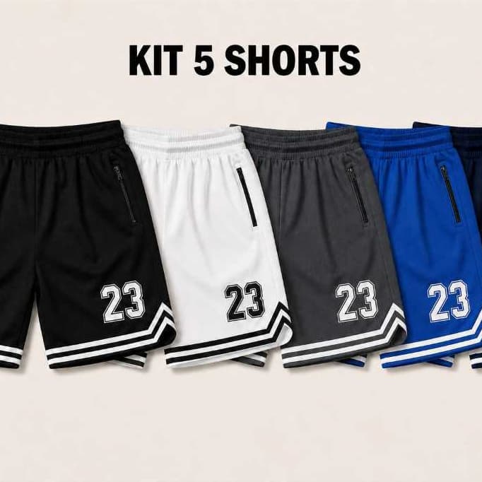 Kit 5 Bemudas Basquete DryFit Do P ao GG Varias Cores Para Esportes Academia Treino Corrida Casual Leve E Confortavel