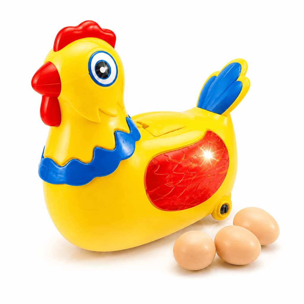 Galinha Robô Infantil Bota Ovos Anda Luz Som Movimento Brinquedo Educativo