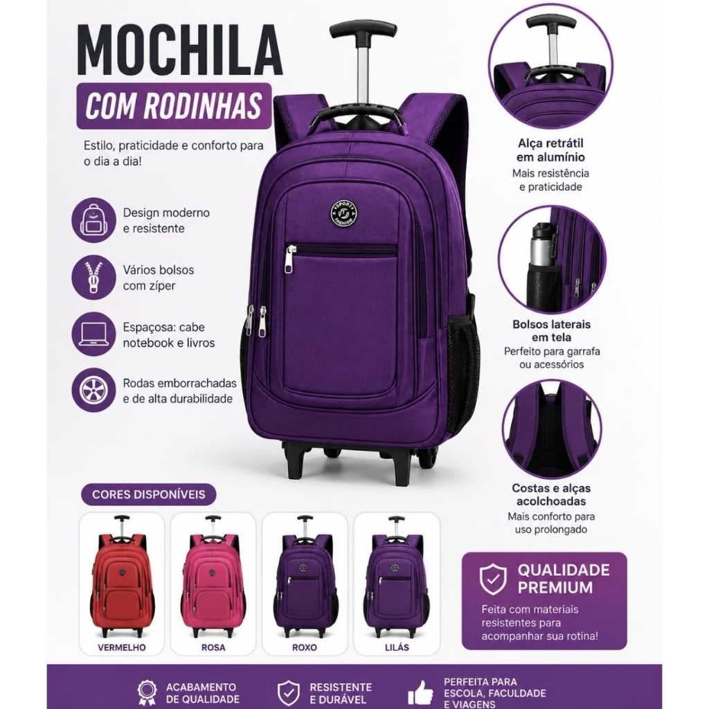 Mochila Reforçada com diversos compartimentos, ideal para Universidade, Escola, Trabalho, Viagens