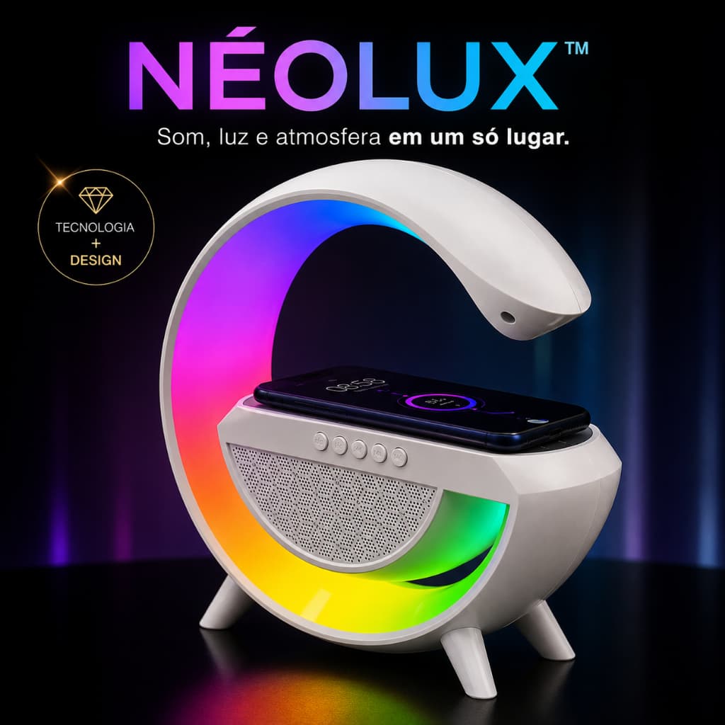 Caixa de Som Bluetooth Portátil com LED RGB Carregador Sem Fio USB AUX Rádio FM Branca