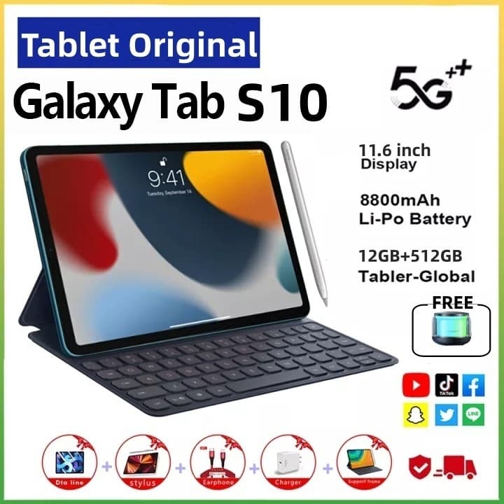【Teclado + mouse grátis】Original Tablet PC Galaxy  S10 PRO 11,6" ROM 16GB + 512GB Android 15 8800mAh Câmera 24MP+48MP 5G