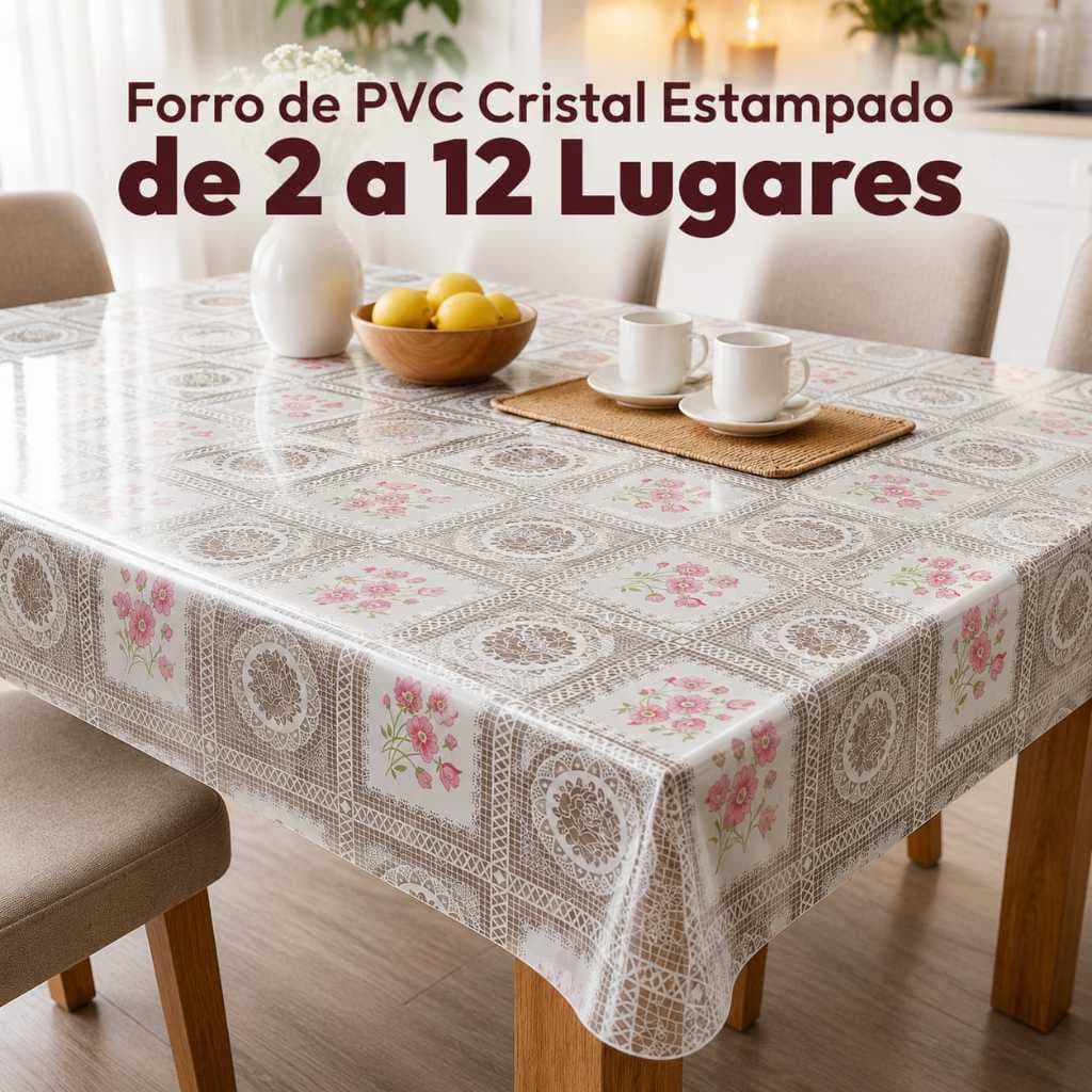 Toalha de Mesa Plástica Estampada Transparente Térmica Impermeável Forro PVC Cristal Envio Enrolado