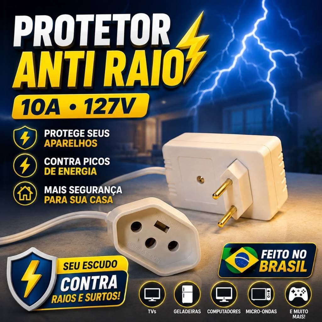 KIT COM 2 DPS PROTERAIO GELADEIRA PICOS DE TENSAO RAIOS SOBRECARGA 127V 10A EXTENSAO 1METRO