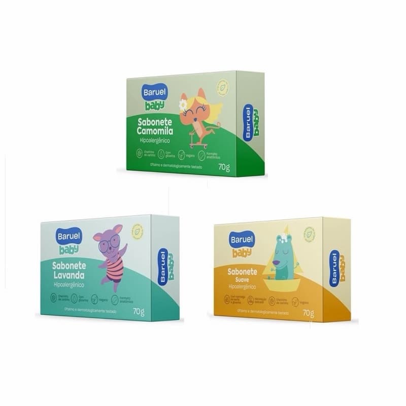 Kit 6 Sabonetes em Barra Baruel Baby 70g cada