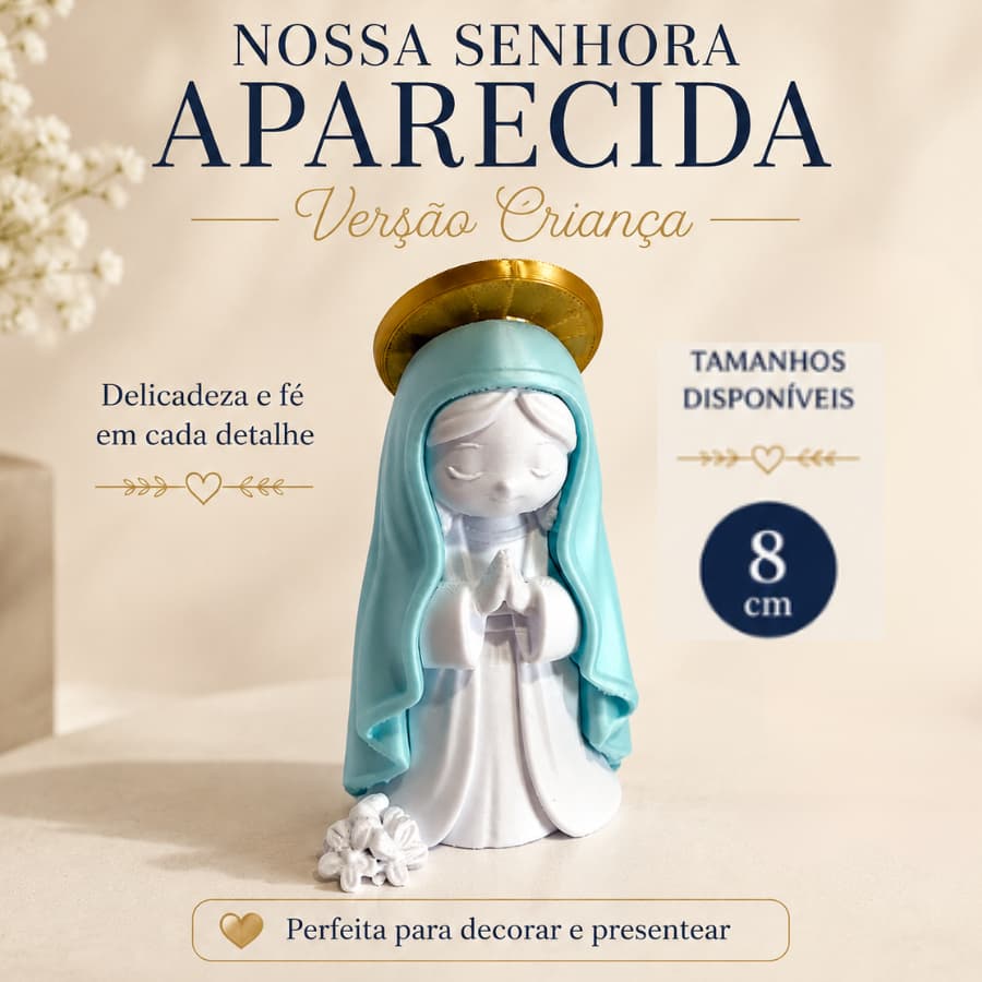Nossa Senhora Aparecida Criança Imagem Plástico Premium Decoração Para Casa Altar Oratório E Cantinho De Fé 8CM