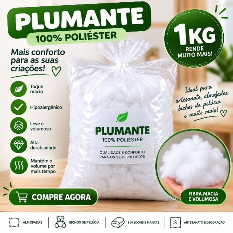 Plumante 1kg 100% Poliéster – Fibra para Enchimento de Almofadas e Artesanato