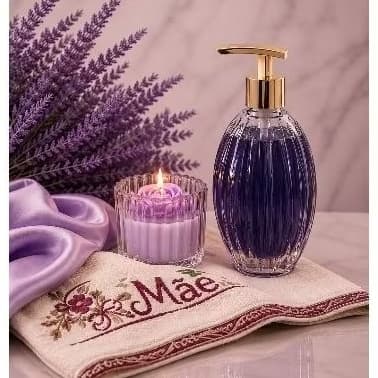 Coleção Campo De Lavanda - Kit Vrla Aromática + Sabonete Liquido 250ml + Toalha Sortida - Produto Artesanal