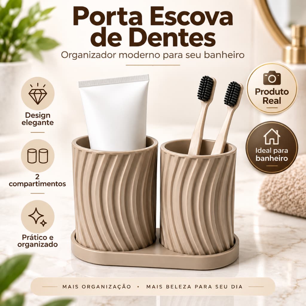 Porta escova de Dente e Pasta duplo / Organizador de Banheiro