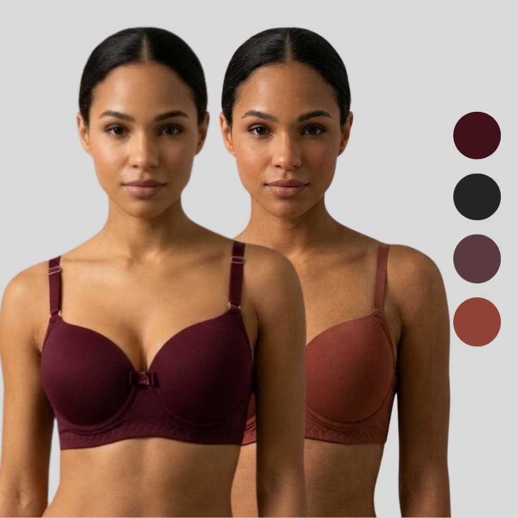 Kit 2 Sutia com Bojo Feminino e Aro em Microfibra de Poliamida Sutian Reforçado com Lacinho Premium