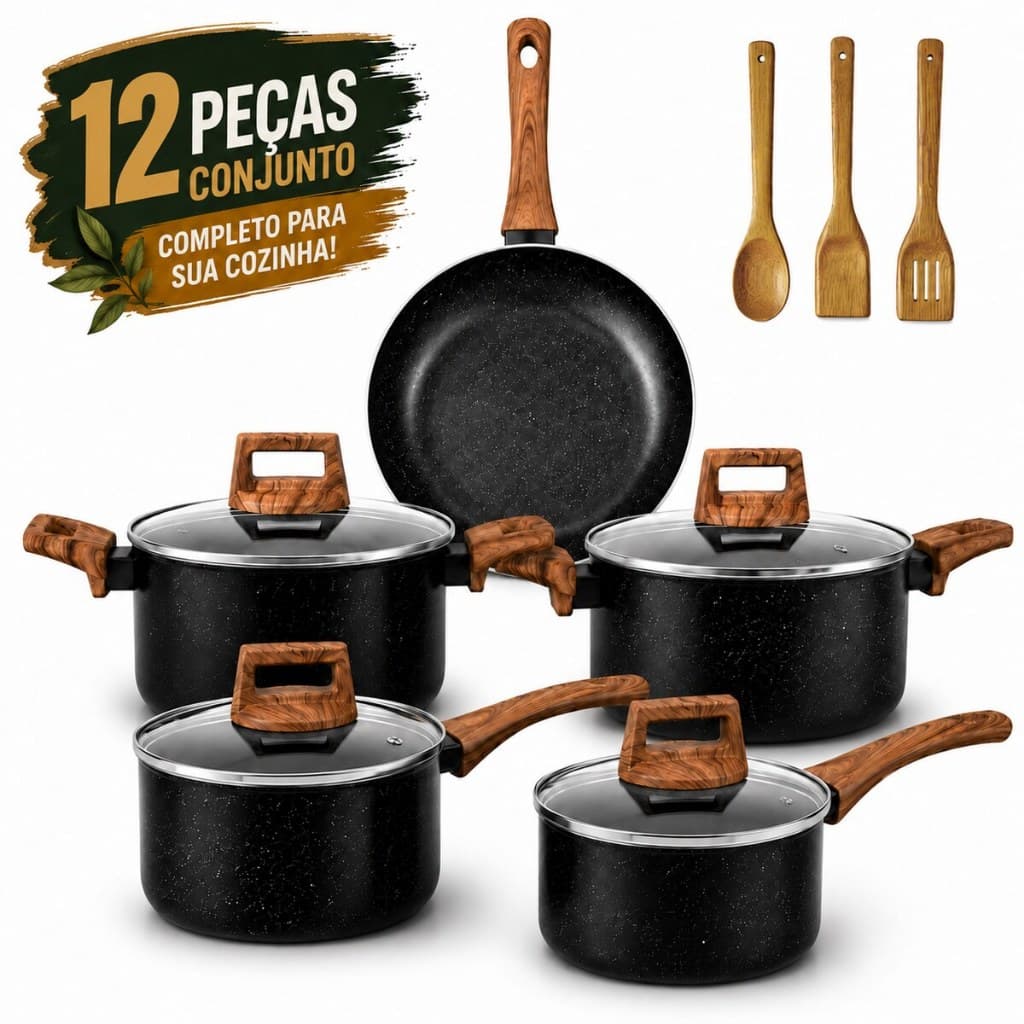 Jogo de Panelas 12 Peças Cerâmica Antiaderente Conjunto de panelas