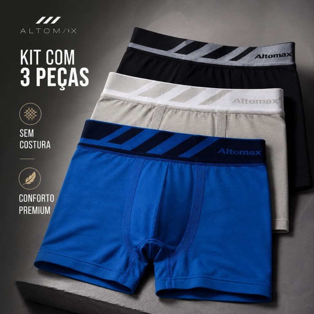Kit 3 Cuecas Boxer Masculina Altomax Sem Costura Confortável Cós Largo Premium