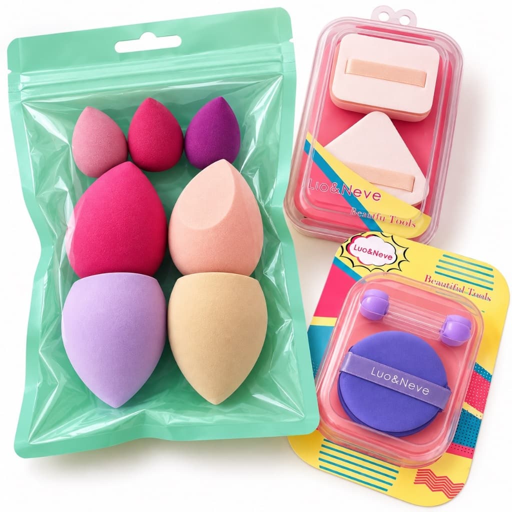 Kit Esponjas Gota Maquiagem Beauty Blender Macia Sem Látex  Base Corretivo Contorno e Pó