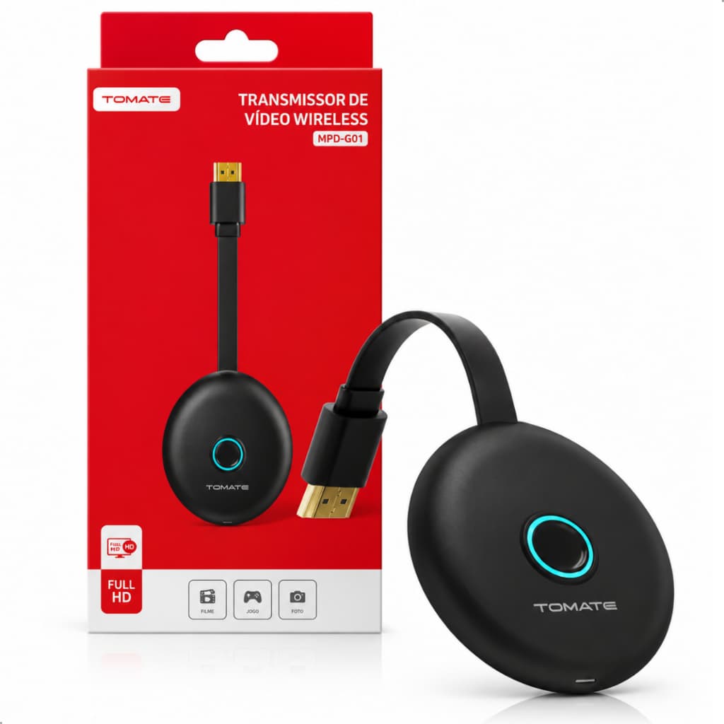 Transmissor HDMI Wireless Full HD Espelhamento de Tela WiFi Android iPhone Dongle Sem Fio TV 30m