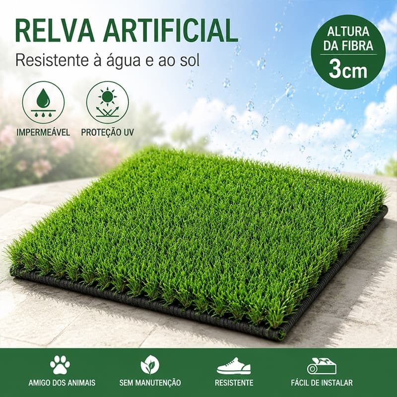 🌿 Grama Sintética Artificial 3cm, Tapete 1m para Jardim, Varanda, Terraço e Área Externa – 1,5m² e 2m²