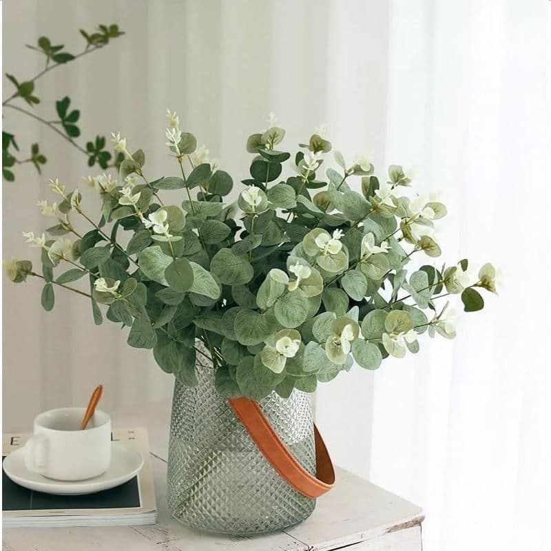 Kit 15 Galhos de Eucalipto Artificial, Folhagem Verde Decorativa para Vaso, Arranjo Floral, Casa, Festa e Casamento