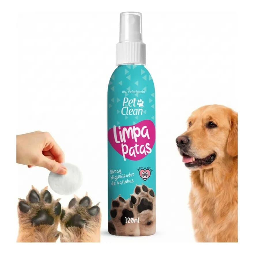 Spray Limpa Patas Pet Clean 120ml para Cães e Gatos Higienizador de Patinhas