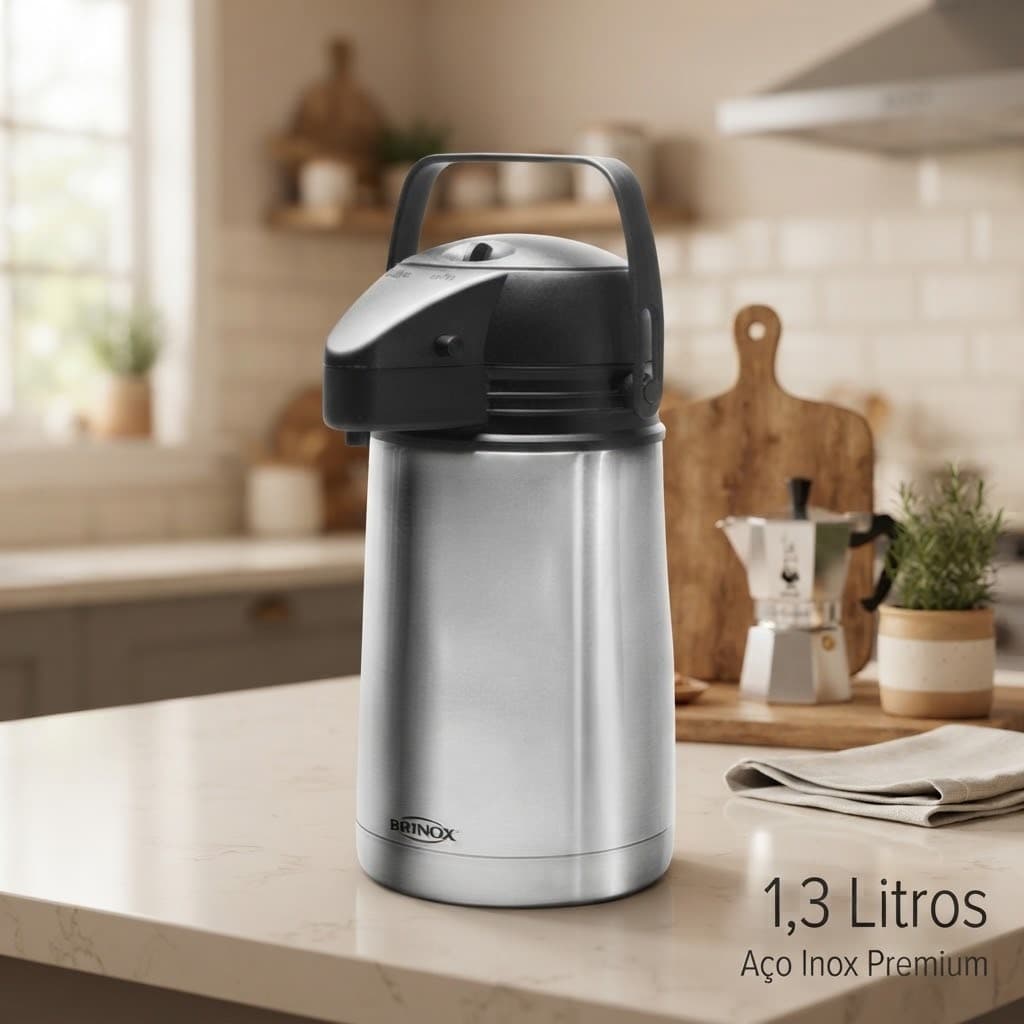 Garrafa Térmica Com Ampola de Aço Inox 1,3l Brinox