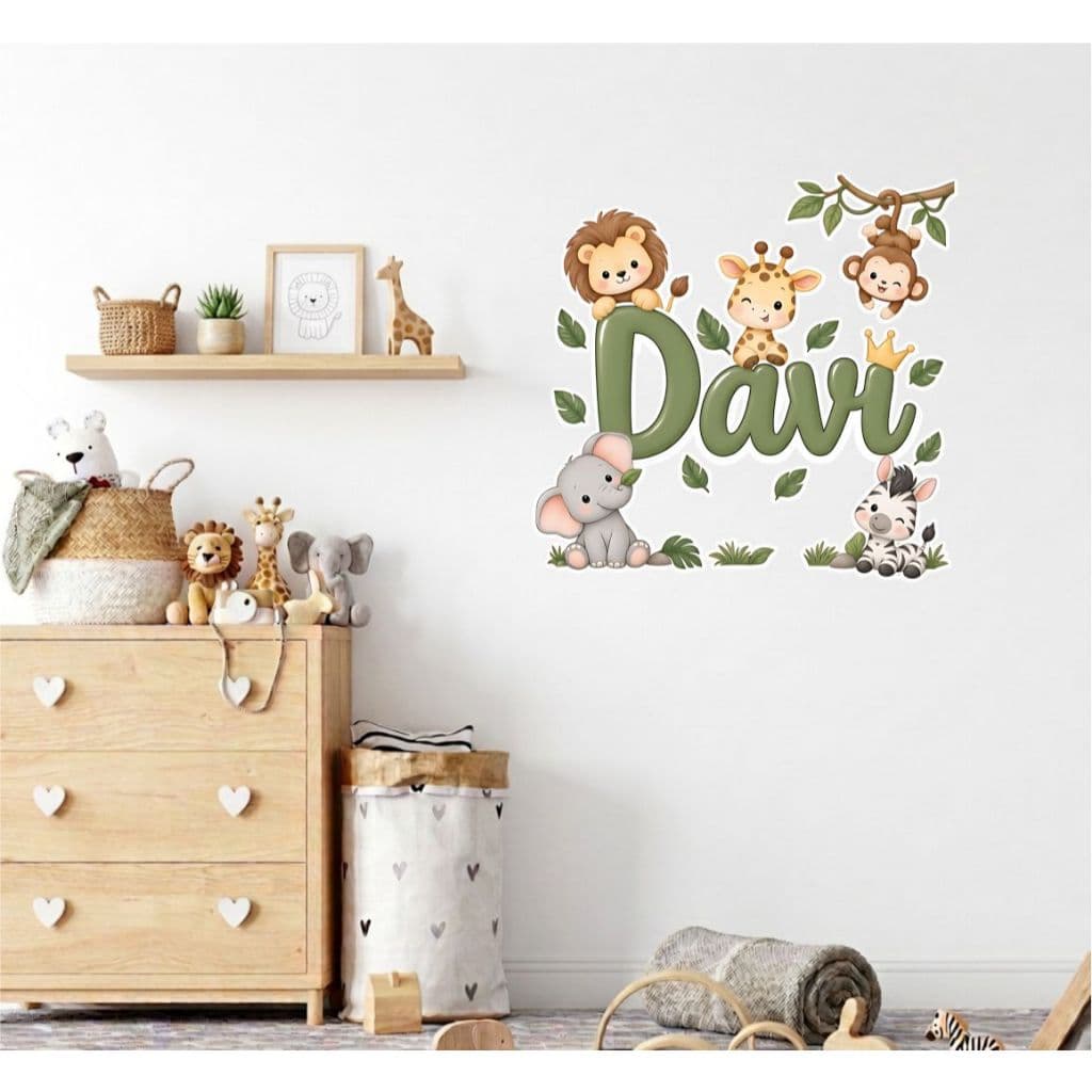 Adesivo De Parede  Nome com animais Safari - Floresta