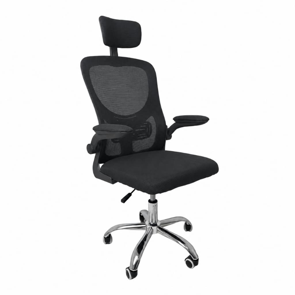 Cadeira Diretor Vegas Mesh: Ergonômica, Apoio Lombar e Cabeça, Braços Retráteis, Base Cromada, até 120kg Preto