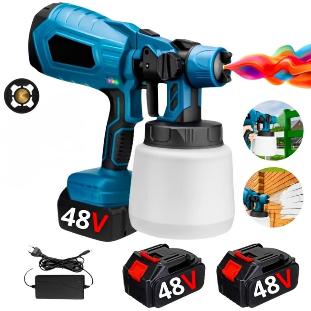 Pistola Pintura Pulverizadora Tinta Paint Plus Recarregável Portátil Com 2 Baterias 48v