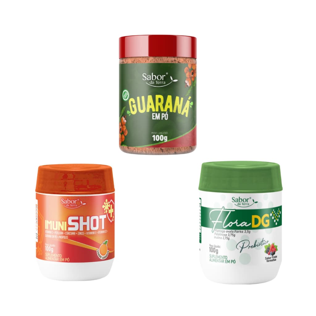 Suplemento para Imunidade + Guarana em Pó + Fibras e Psyllium | ImuniShot + Guarana em Pó +Flora DG