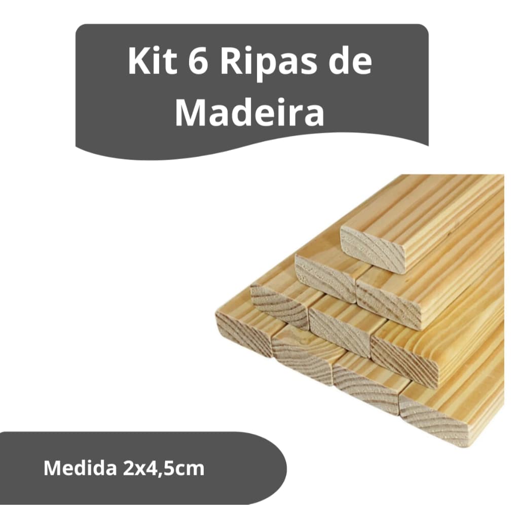 Kit 6 Ripas de Madeira Pinus 20x45mm