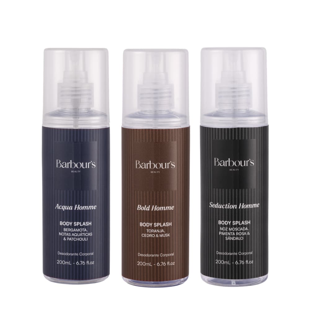 Trio Body Splash Masculino 3 Unidades 200ml | Acqua, Bold e Seduction Homme - Barbour's Beauty