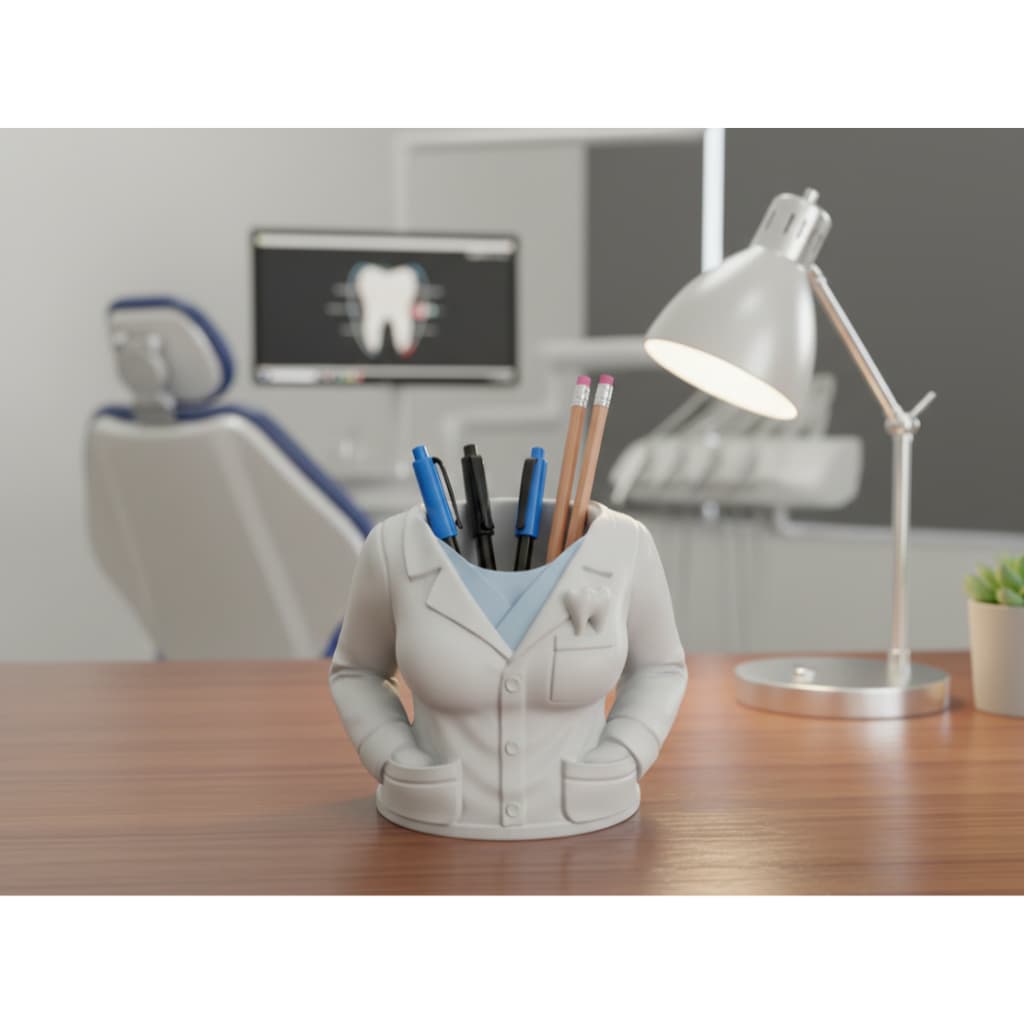 Porta Lápis Porta Caneta 3D Jaleco Dentista Feminino 3d Mesa Organizada