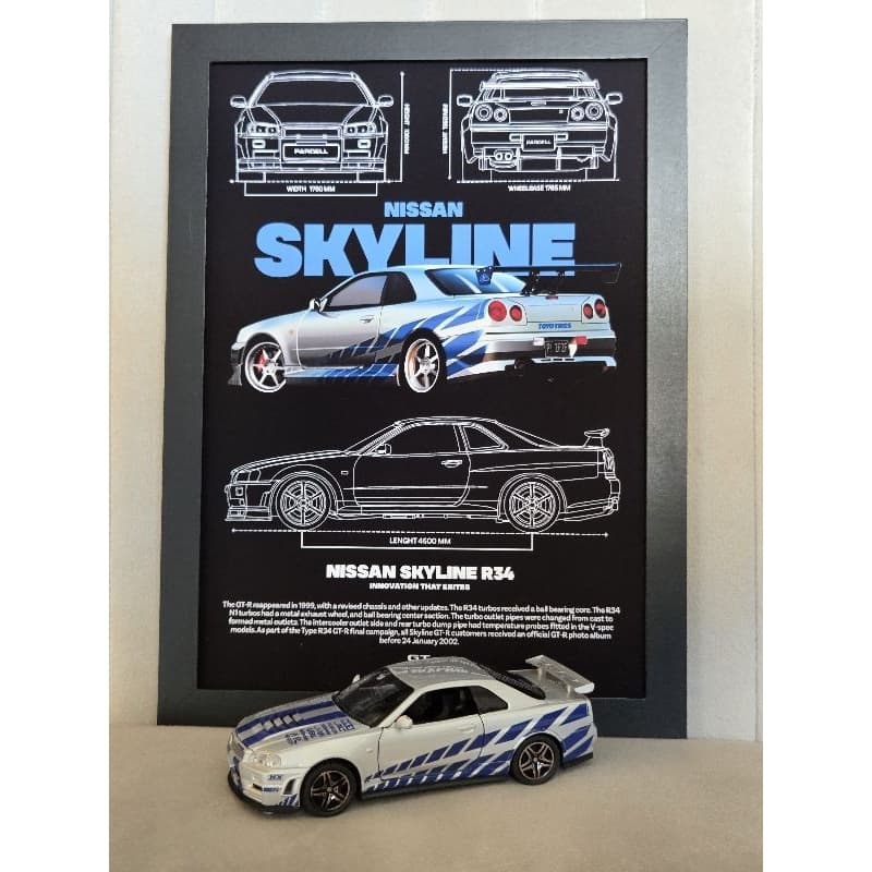Quadro personalizado com Miniatura de Carro Nissan Skyline GTR com Luzes e Som - Prata