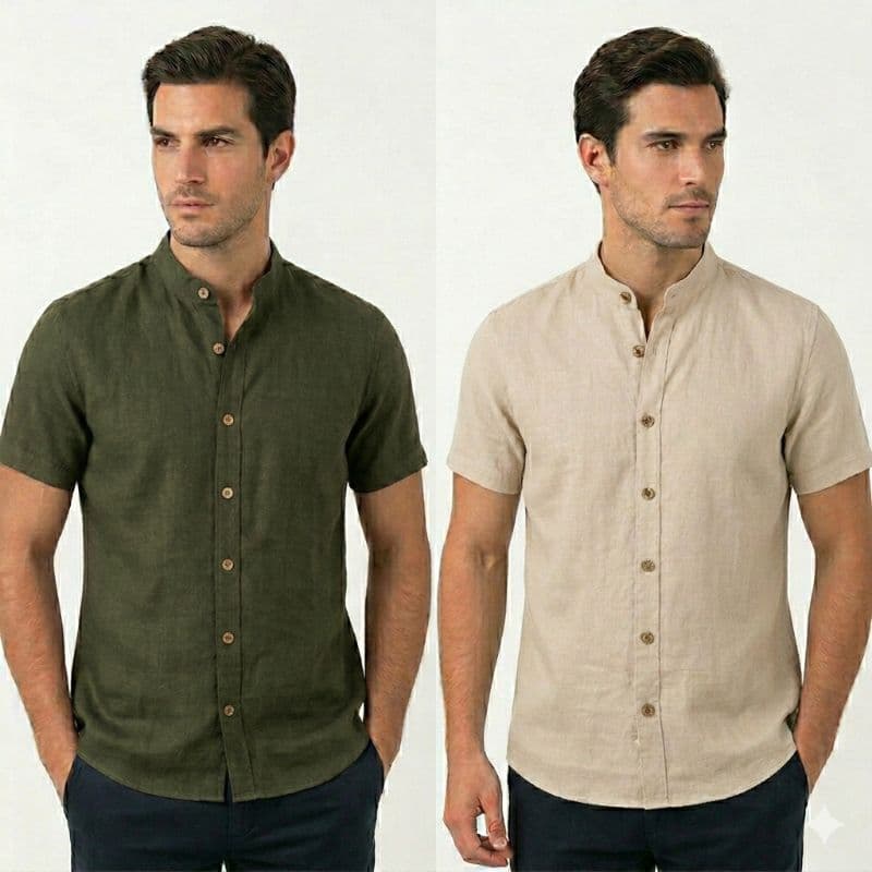 Kit 2 Camisas social Linho Masculina, Gola Padre Manga Curta , Elegância e conforto ,!envio rápido ! qualidade Premium