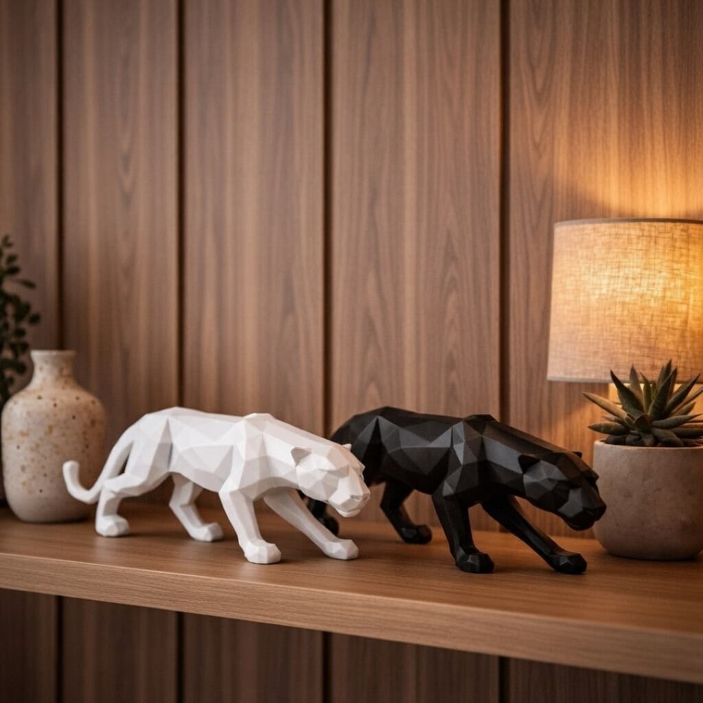 Escultura Pantera Negra Geométrica - Estatueta De Pantera Decoração Casa Estatua - Várias Cores