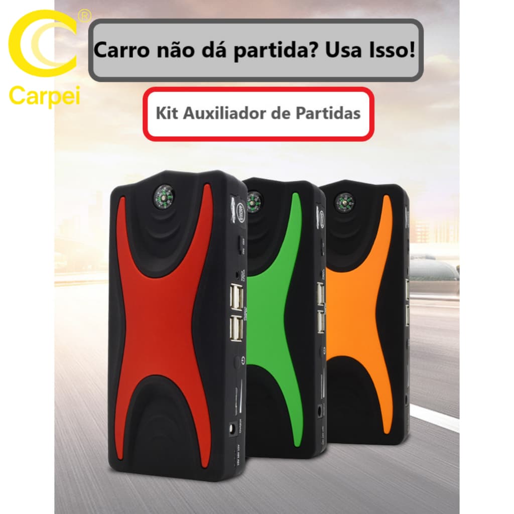 Auxiliador de Partida Com Bateria Portátil Compressor de Ar 12000mAh 12V Moto Carro Notebook Celular