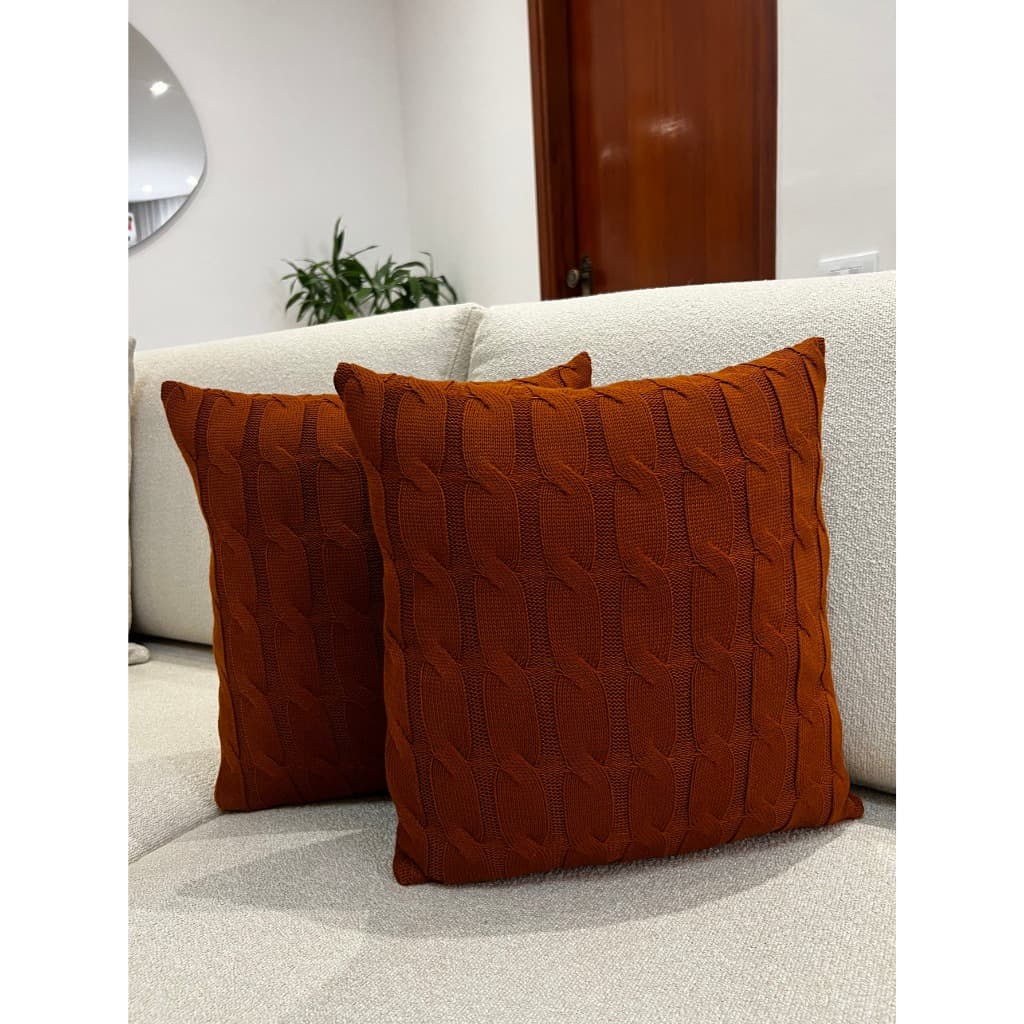 Kit 2 Capas De Almofada Trança Decorativa Tricot 45x45 Sofa Cama