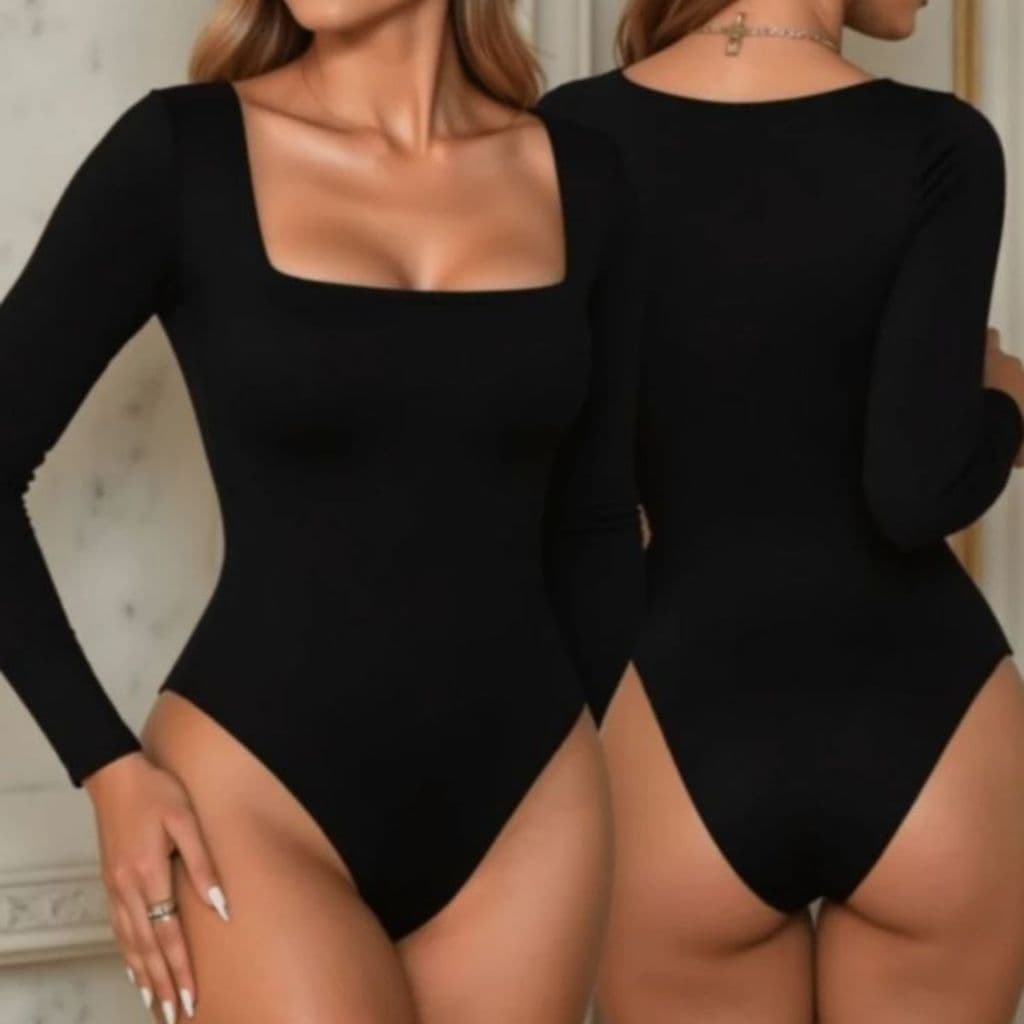 DECOTE Body Feminino Suplex Decote Quadrado Manga Longa Forrado Segunda Pele Blusa Frio Premium