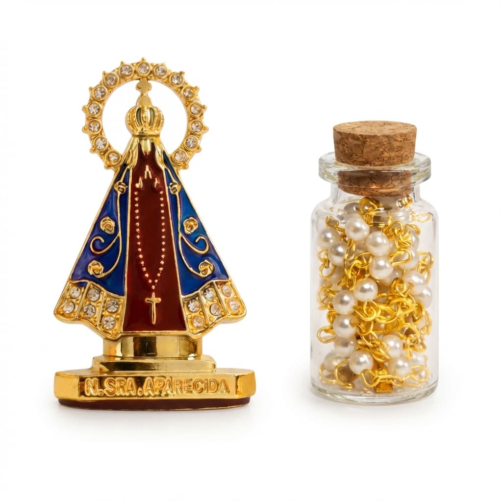 Kit Santinha Nossa Senhora Aparecida e Terço Lembrancinha Crisma