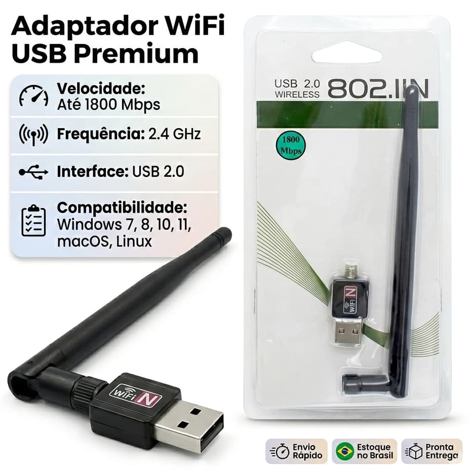 Antena Wifi Receptor Wireless Usb Rede Sem Fio PC Notebook 1800mpbs - Promoção Natal