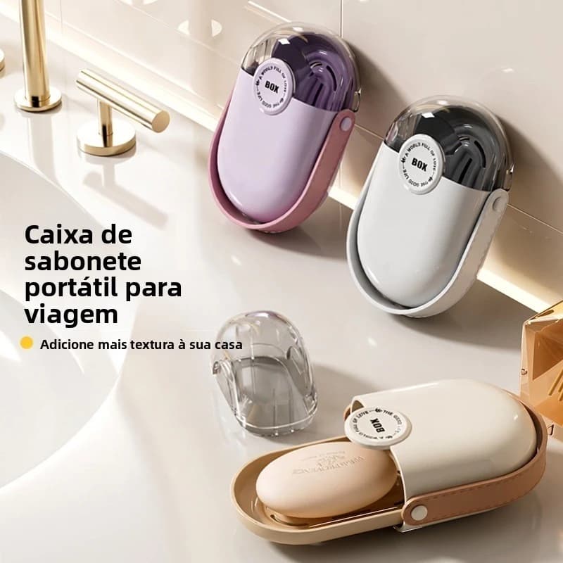 Saboneteira portátil – Mini porta-sabonete de viagem com drenagem e tampa hermética para armazenamento de sabonete.