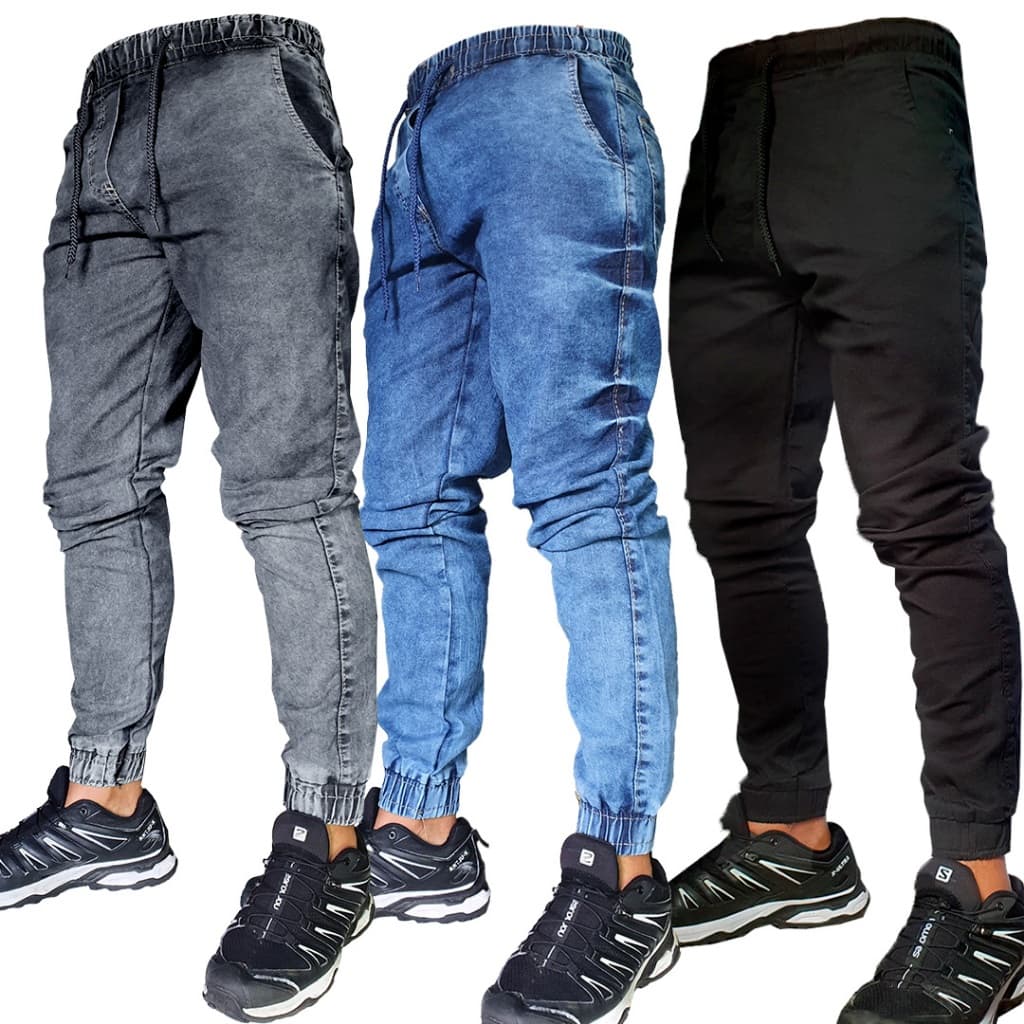 calça jogger masculina adulto com punho elastico denim jeans