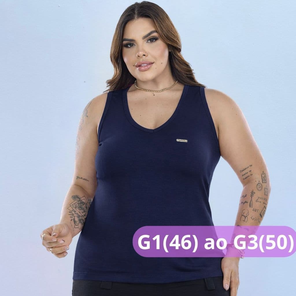 Blusa Feminina Regatão Plus Size Malha Viscolycra Gola V Básica Confortável Moda Regata Verão Casual Dia a Dia Elegante