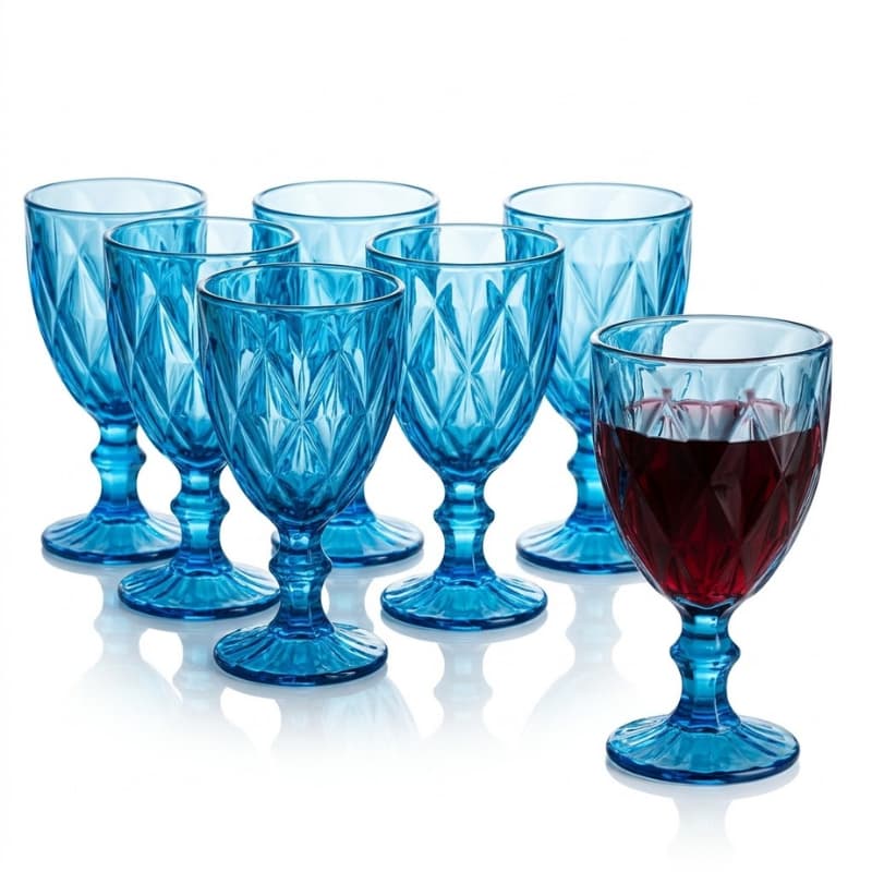 Conjunto 6 Taças Vidro Azul 330ml Copos Elegantes Resistentes Uso Doméstico