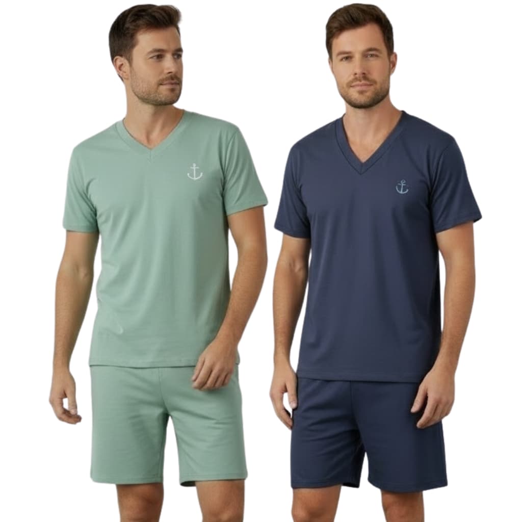 Kit 2 Pijamas Masculino Curto Verão Liso Manga Curta Short Qualidade