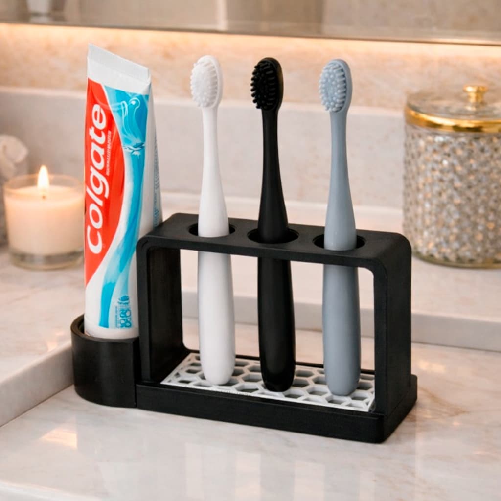 Organizador de pia banheiro porta escovas com suporte para creme dental base vazada antiumidade