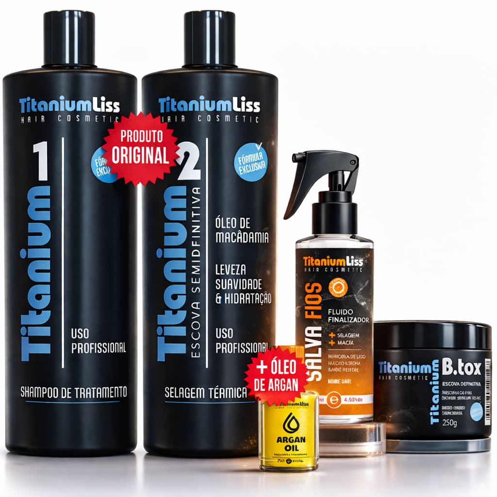 Progressiva Definitiva Titanium Liss + BBtox + Salva Fios Protetor Térmico + Óleo Argan + Hidração Brilho Extremo