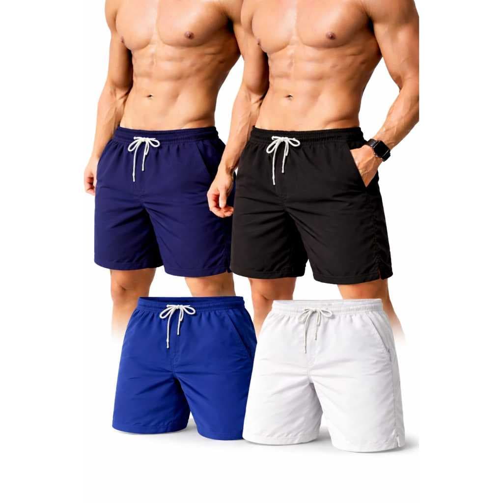 Kit 4 Shorts Bermuda Masculino Tactel Liso Academia Praia 3 Bolsos