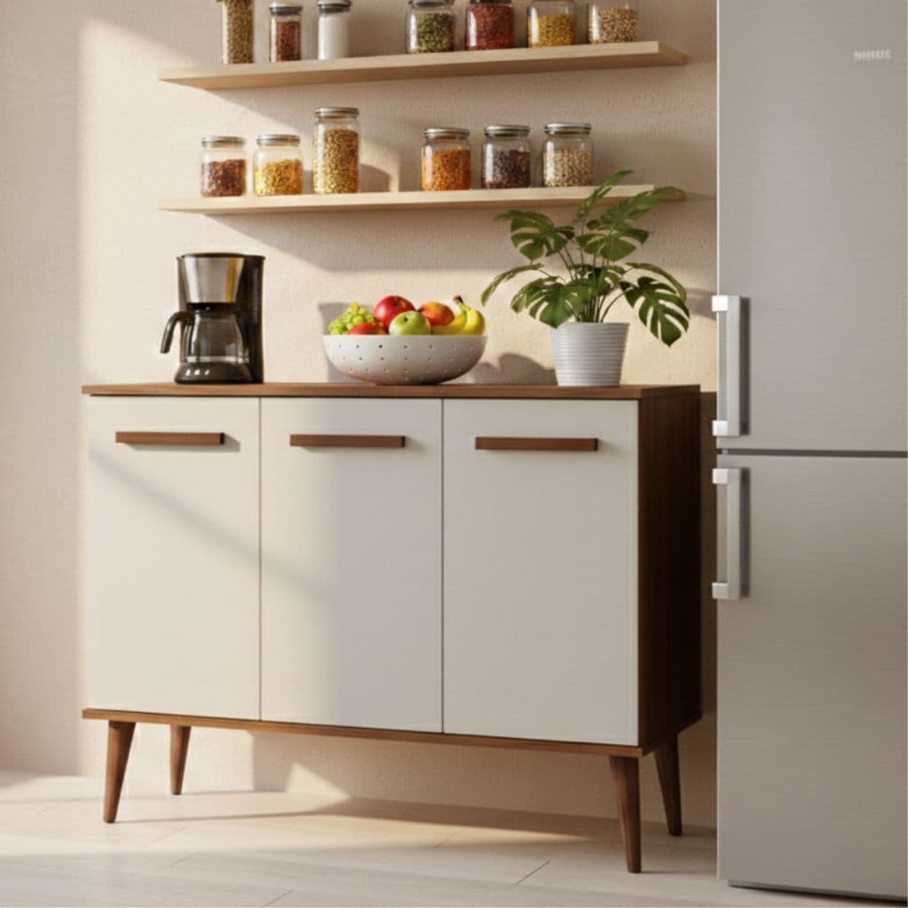 Buffet Aparador de Sala de Estar Moderno 3 Portas Promoção Canela/OffWhite