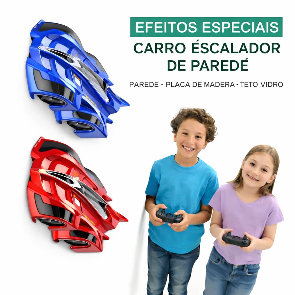 Carro Controle Remoto Escala Parede com Luzes LED e Acrobacias Radical Infantil